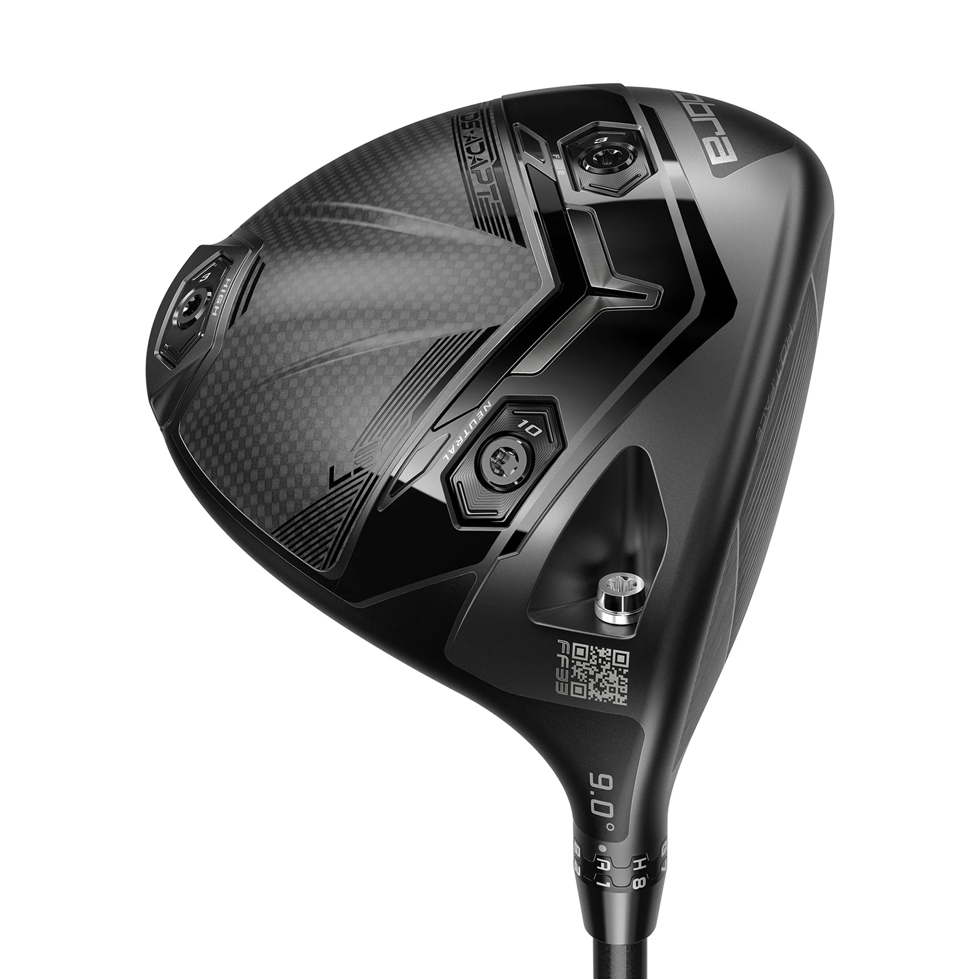 Black golf driver head on a white background