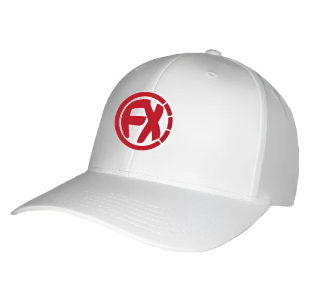 cap, fenix xcell logo., white with Burgundy or red logo , light-weight, performance design, embroidered logo , stitch, headwear, cap, hat