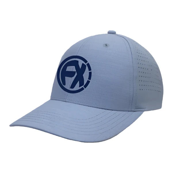 cap, fenix xcell logo., light blue with navy logo, light-weight, performance design, embroidered logo , stitch, headwear, cap, hat