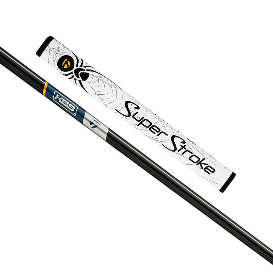 Golf club shaft with 'SuperStroke' branding on a white background