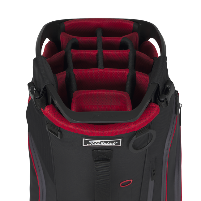 Titleist Hybrid 14 Stand Bag (Red Black) Carry Handle and Divider View