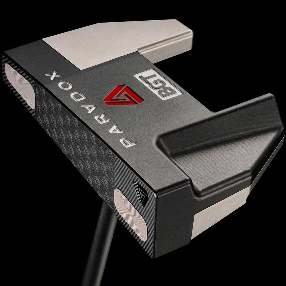 BGT Paradox Mallet Putter with 'Paradox' and 'BGT' branding on a black background