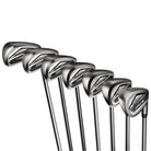 Set of golf clubs on a white background