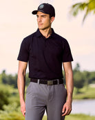 Fenix XCell black performance golf polo featuring moisture-wicking fabric and tailored athletic fit.