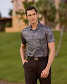 Fenix XCell graphite camo print performance golf polo featuring moisture-wicking fabric and tailored athletic fit.