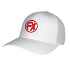 cap, fenix xcell logo., white with Burgundy or red logo , light-weight, performance design, embroidered logo , stitch, headwear, cap, hat
